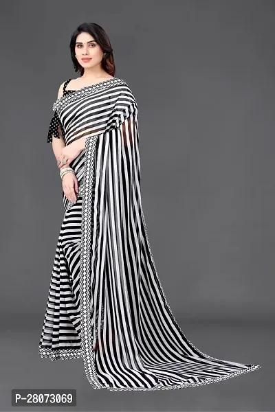 Women Georggate printed saree With Unstitched Blouse Piecee black and white-thumb0