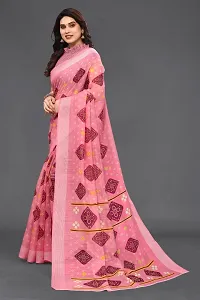 Beautiful Linen Printed Saree with unstitched Blouse piece-thumb1