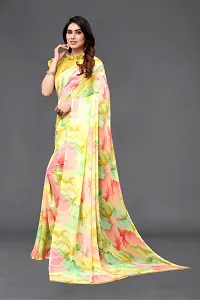 Women Georgette printed leriya saree with  Unstitched Blouse Piecee light yellow-thumb1