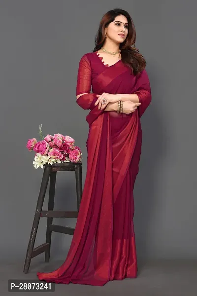 Beautiful Chiffon Zari Saree with unstitched Blouse piece-thumb4