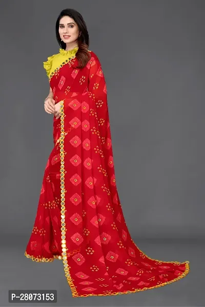 Women Georgette printed mirror border saree with  Unstitched Blouse Piecee Red-thumb2