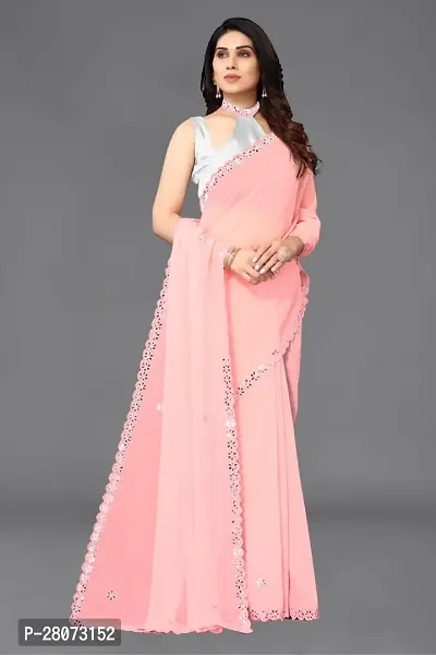 Women Georgette mirror border saree with  Unstitched Blouse Piecee Baby pink-thumb4