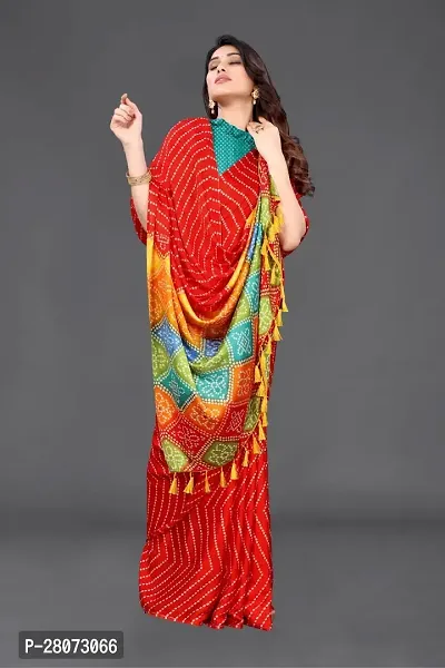 Women moss chiffon printed saree With Unstitched Blouse Piecee light red-thumb4