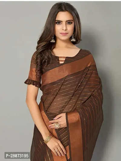 Women lilan cotton saree with  Unstitched Blouse Piecee Brown