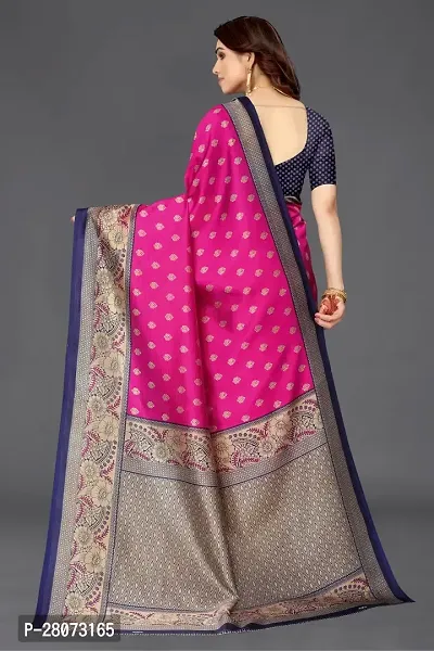 Women Art silk printed saree with  Unstitched Blouse Piecee Pink-thumb4