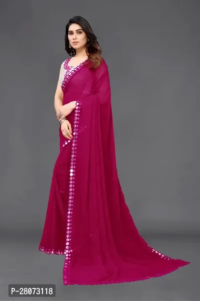 Women Georgette mirror border saree with  Unstitched Blouse Piecee rani pink-thumb2