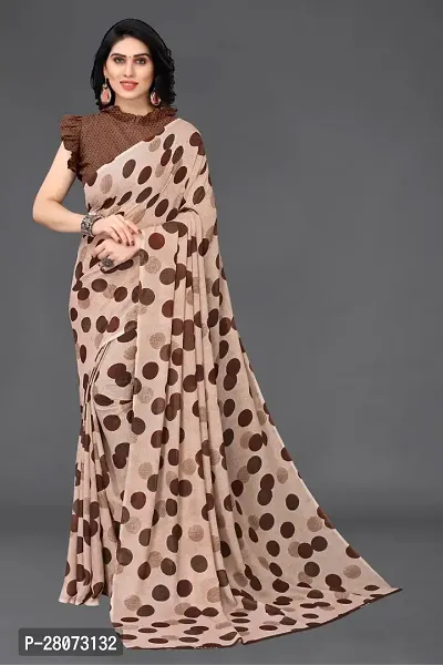 Women Georgette printed  saree with  Unstitched Blouse Piecee brown-thumb0