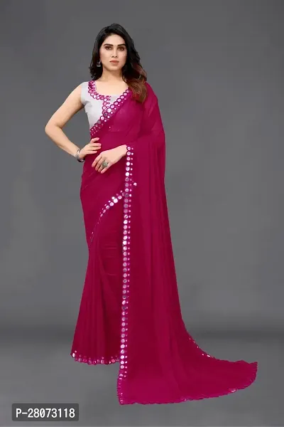 Women Georgette mirror border saree with  Unstitched Blouse Piecee rani pink-thumb0