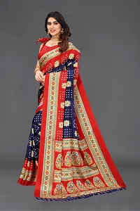 Women  poly slik printed saree with squnse les and Unstitched Blouse Piecee blue red-thumb1