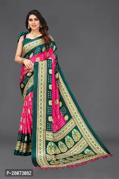 Women  poly slik printed saree with squnse les and Unstitched Blouse Piecee rama pink-thumb0