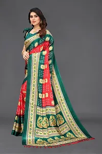 Women  poly slik printed saree with squnse les and Unstitched Blouse Piecee green pink-thumb1