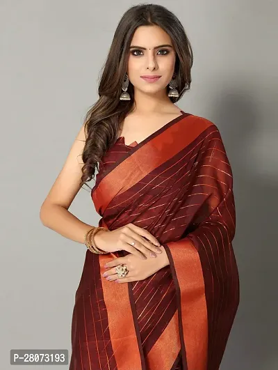 Women lilan cotton saree with  Unstitched Blouse Piecee Maroon