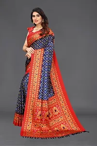 Women moss chiffon printed saree with  Unstitched Blouse Piecee navy blue red-thumb1