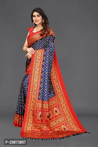 Women moss chiffon printed saree with  Unstitched Blouse Piecee navy blue red-thumb2