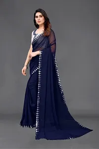 Women Georgette mirror border saree with  Unstitched Blouse Piecee navy blue-thumb1