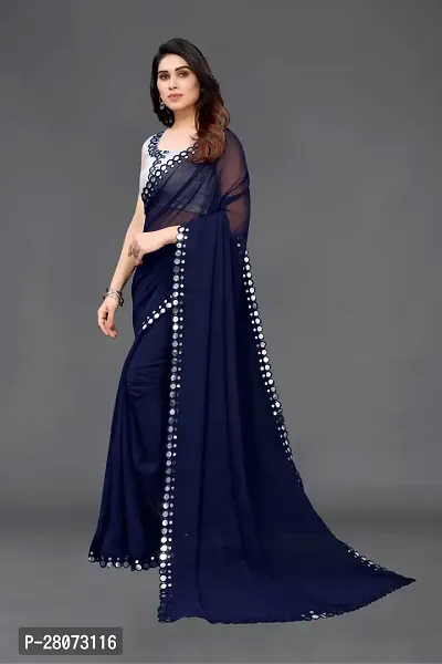 Women Georgette mirror border saree with  Unstitched Blouse Piecee navy blue-thumb2