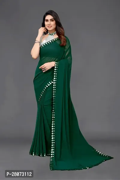 Women Georgette mirror border saree with  Unstitched Blouse Piecee green-thumb0