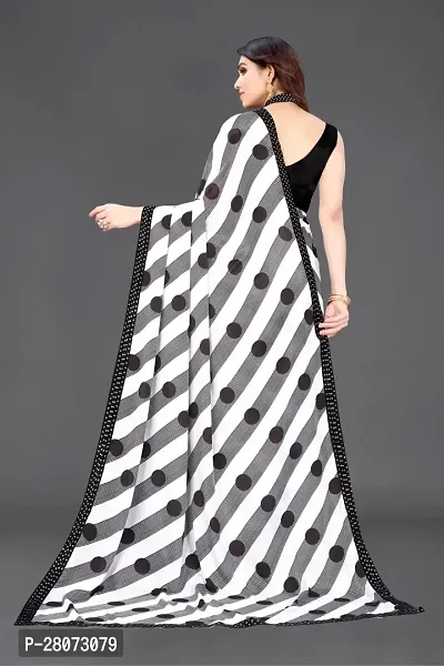 Women  georagette  printed saree with squnse les and Unstitched Blouse Piecee black and white-thumb4