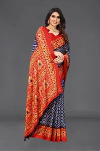 Women moss chiffon printed saree with  Unstitched Blouse Piecee navy blue red-thumb2