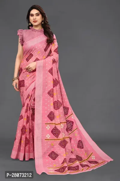 Beautiful Linen Printed Saree with unstitched Blouse piece-thumb0