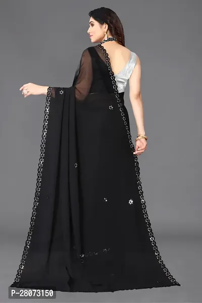 Women Georgette mirror border saree with  Unstitched Blouse Piecee Black-thumb4