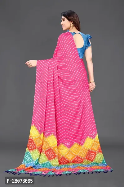 Women moss chiffon printed saree With Unstitched Blouse Piecee light pink-thumb2