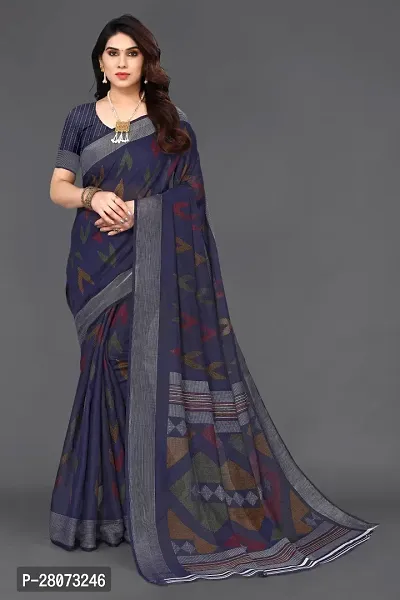 Beautiful Linen Printed Saree with Blouse piece-thumb0