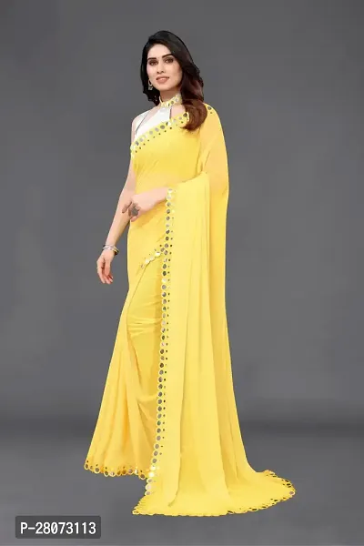 Women Georgette mirror border saree with  Unstitched Blouse Piecee yellow-thumb2