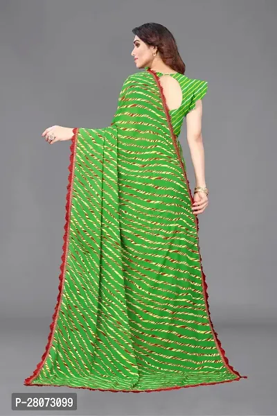 Women Georgette printed leriya saree with  Unstitched Blouse Piecee green-thumb4