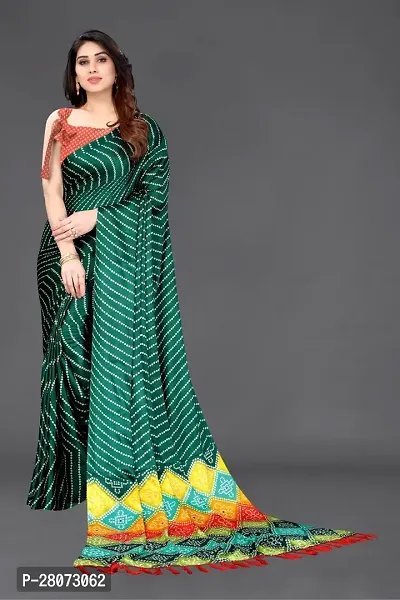 Women moss chiffon printed saree With Unstitched Blouse Piecee green-thumb0