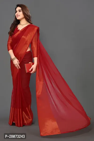 Beautiful Chiffon Zari Saree with unstitched Blouse piece-thumb4