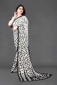 Women Georggate polka  print saree With Unstitched Blouse Piecee white-thumb3