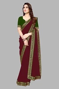 Women Grorgette plain saree with  Unstitched Blouse Piecee Brown-thumb3