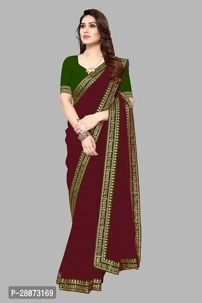 Women Grorgette plain saree with  Unstitched Blouse Piecee Brown-thumb4