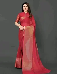 Beautiful Chiffon Zari Saree with unstitched Blouse piece-thumb1