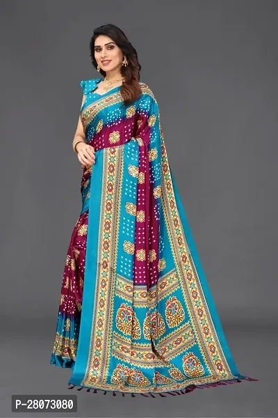 Women  poly slik printed saree with squnse les and Unstitched Blouse Piecee sky blue beat-thumb2