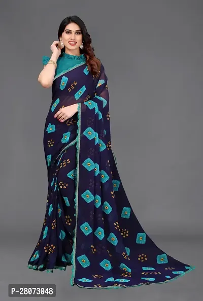 Women Georggate printed saree With Unstitched Blouse Piecee blue