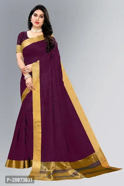 Women kerla Cotton Saree With Unstitched Blouse Piecee  purple-thumb0