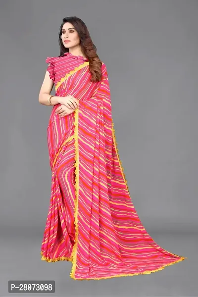 Women Georgette printed leriya saree with  Unstitched Blouse Piecee pink-thumb4