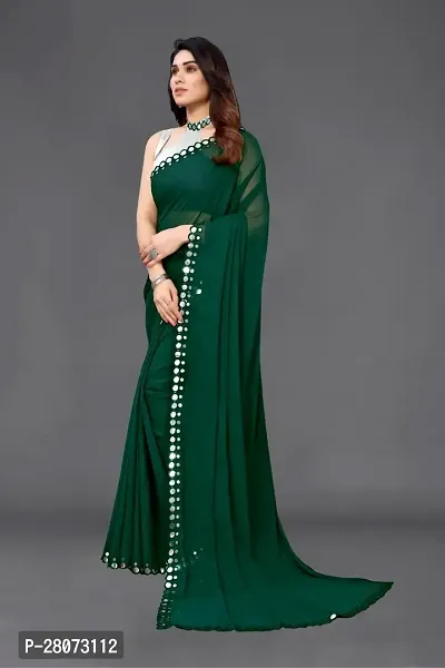 Women Georgette mirror border saree with  Unstitched Blouse Piecee green-thumb3