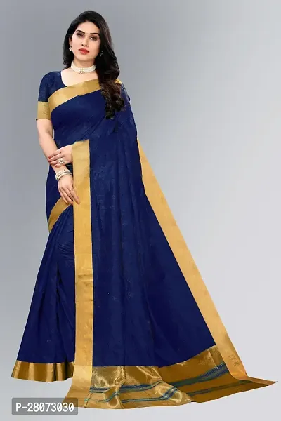 Women kerla Cotton Saree With Unstitched Blouse Pieceenbsp;navy blue-thumb0