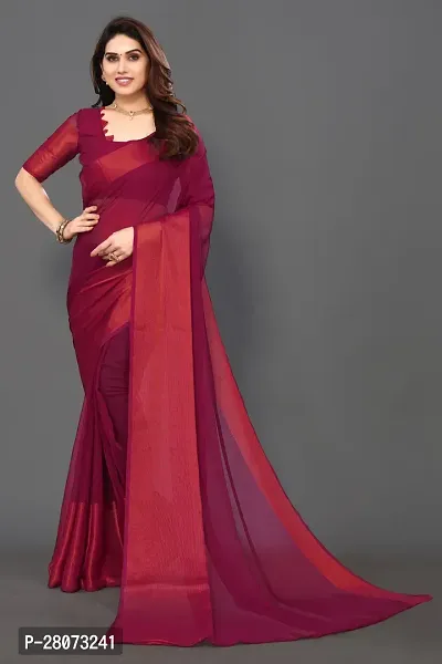 Beautiful Chiffon Zari Saree with unstitched Blouse piece-thumb0