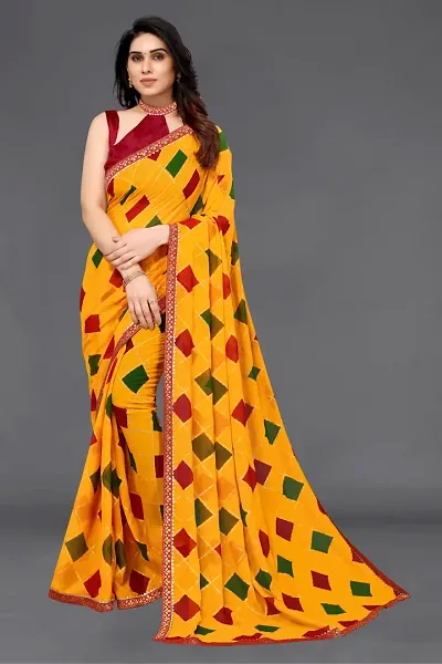 Georgette Foil Print Lace Border Saree with blouse Piece