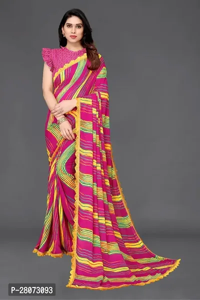 Women Georgette printed leriya saree with  Unstitched Blouse Piecee Dark pink-thumb0