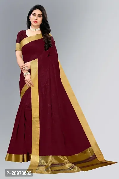 Women kerla Cotton Saree With Unstitched Blouse Piecee maroon-thumb0