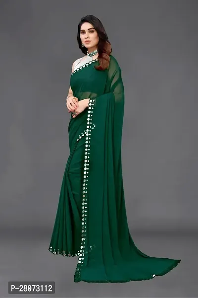 Women Georgette mirror border saree with  Unstitched Blouse Piecee green-thumb2