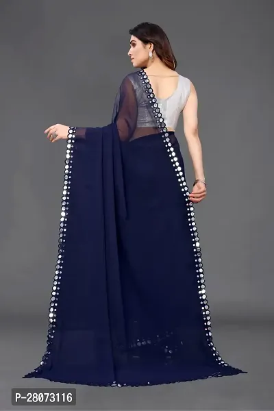 Women Georgette mirror border saree with  Unstitched Blouse Piecee navy blue-thumb3