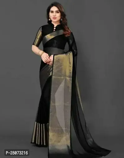 Beautiful Chiffon Zari Saree with unstitched Blouse piece-thumb0