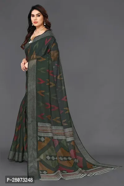 Beautiful Linen Printed Saree with Blouse piece-thumb2