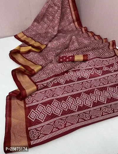 Women lilan cotton saree with  Unstitched Blouse Piecee Brown